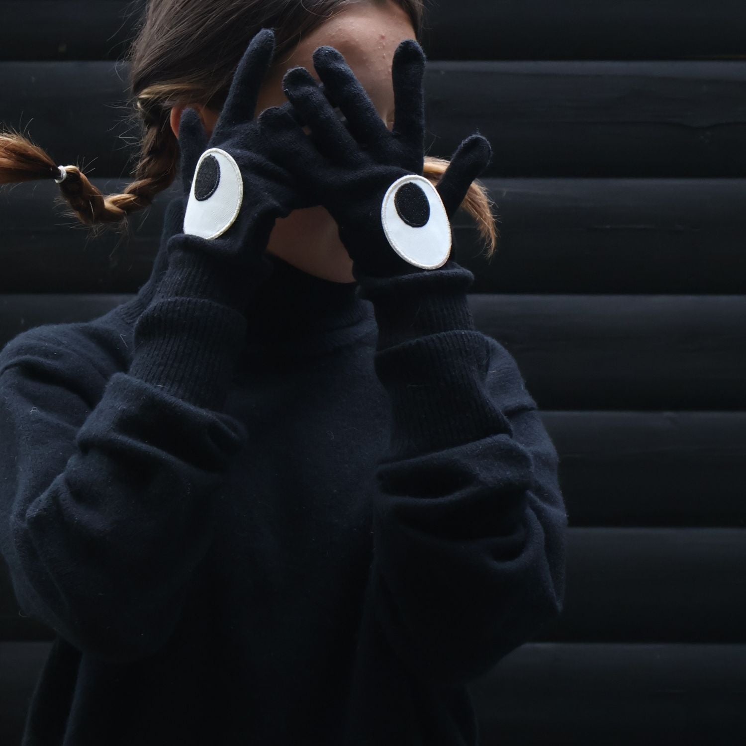 Petra Boase big googly eye iron on patches on gloves