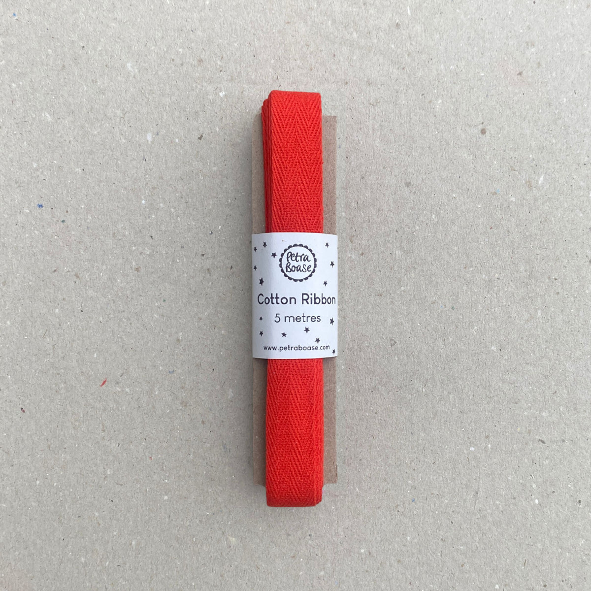 Poppy Red Cotton Herringbone Ribbon, 5 Metre Length