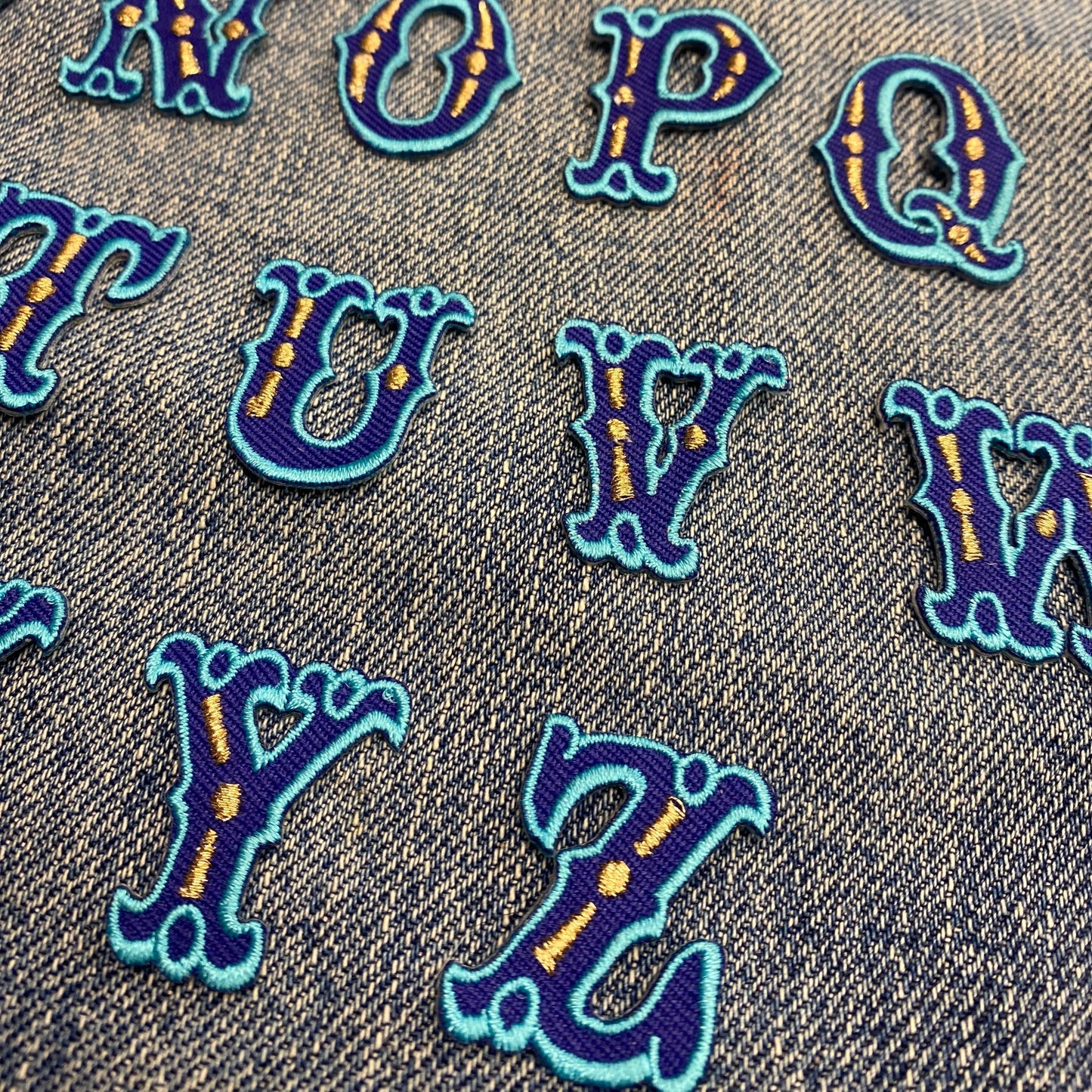 Blue Circus Font Alphabet Iron on Patches