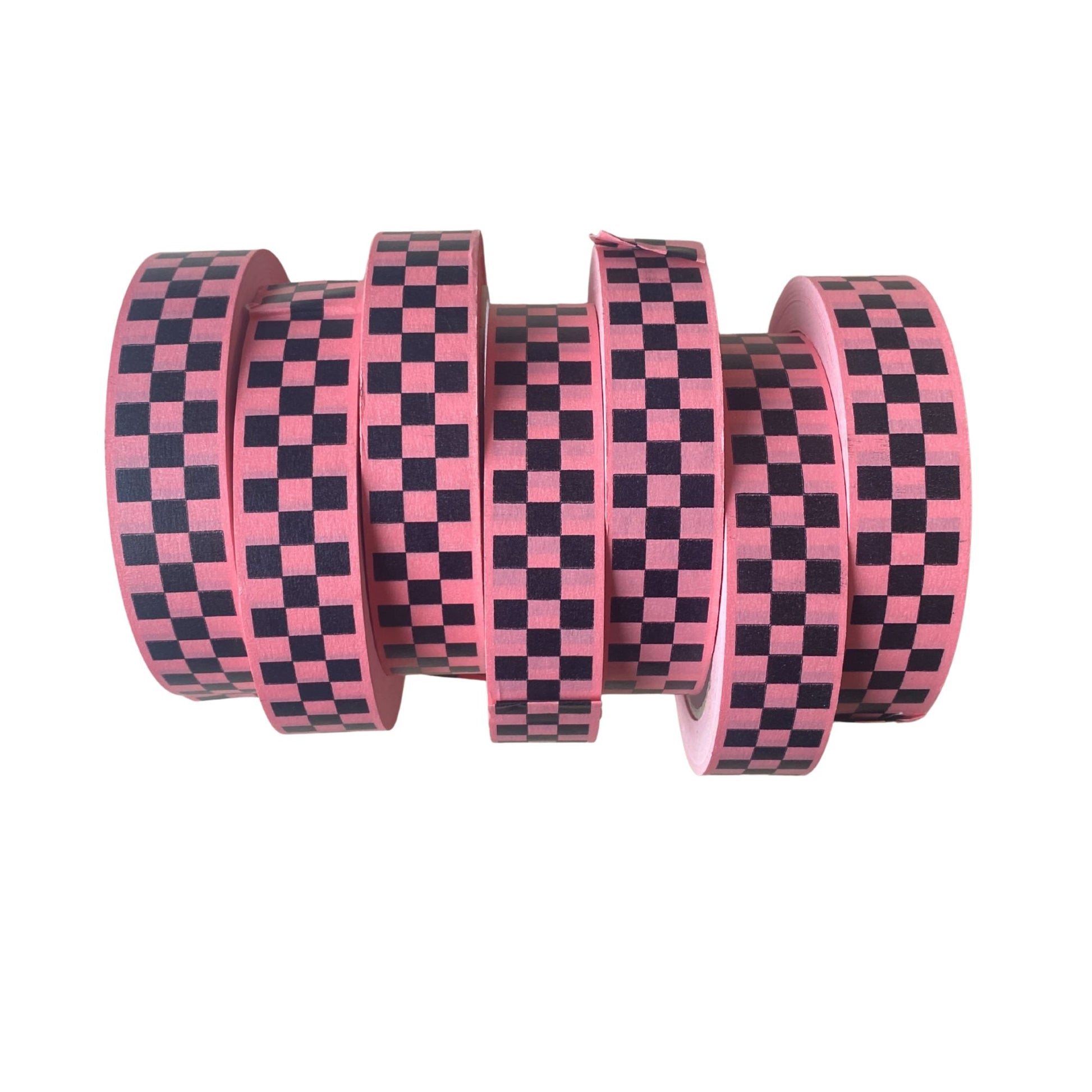 Rose pink Eco paper adhesive tape with black chequerboard  print | Petra Boase