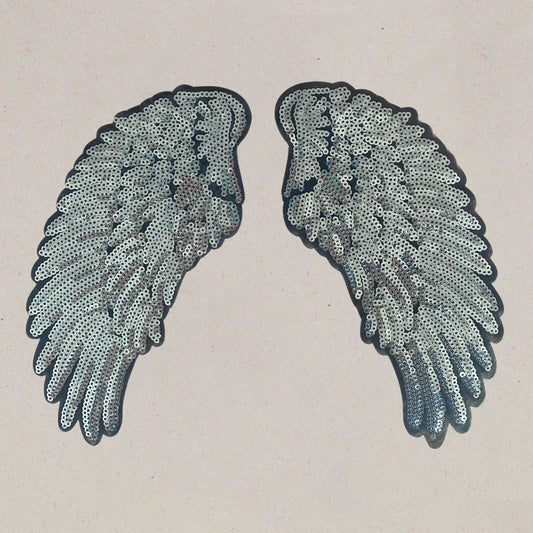 Iron on Patch - Set of 2 Silver Sequin Wings (Small)