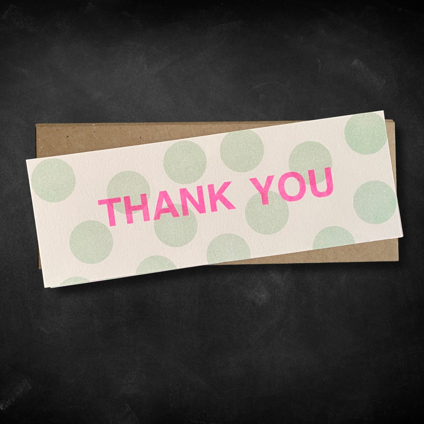 Pack of 12 Thank You Skinny Notecards- Riso Print  Green Spotty Design