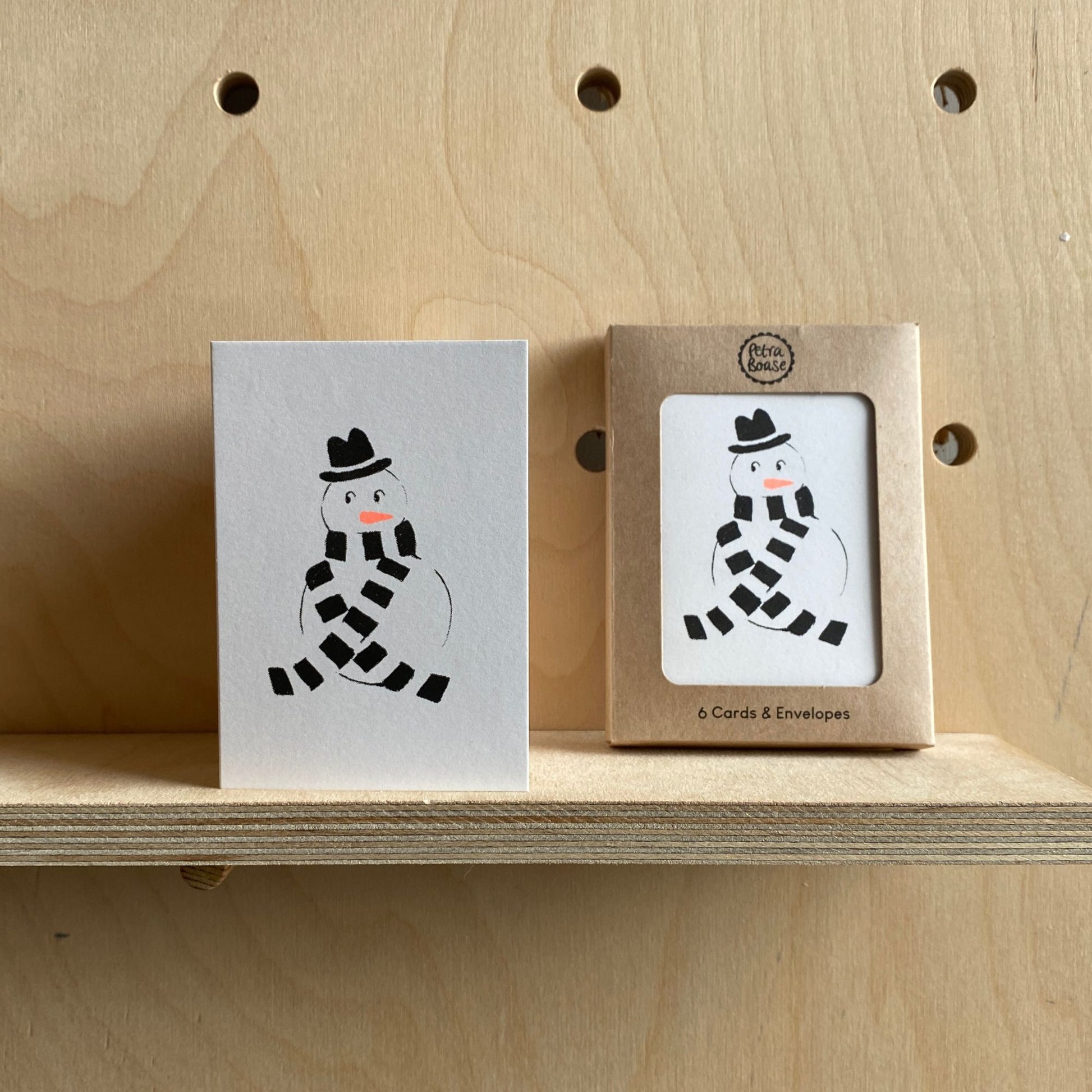Snowman riso printed eco mini Christmas greeting cards pack | Petra Boase