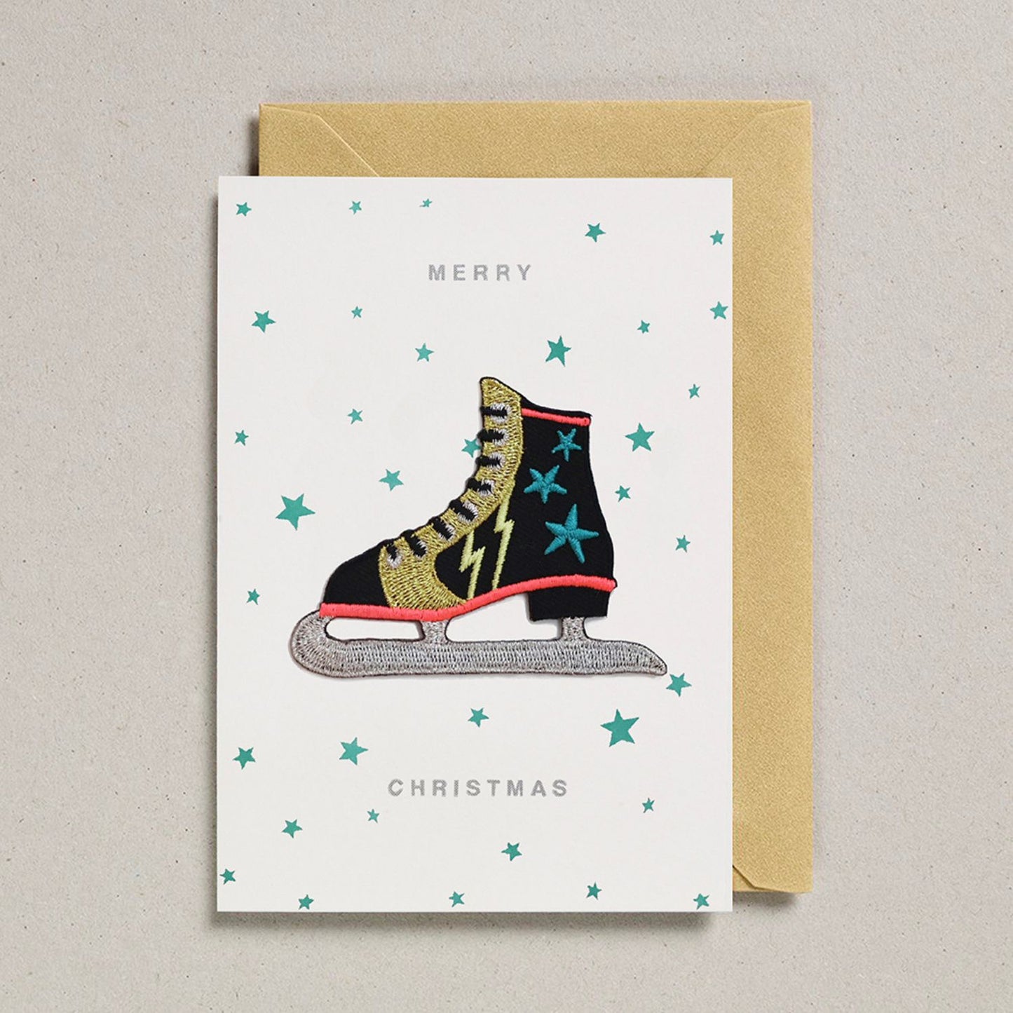 Iron on Patch Christmas Card - Ice skate Merry Christmas