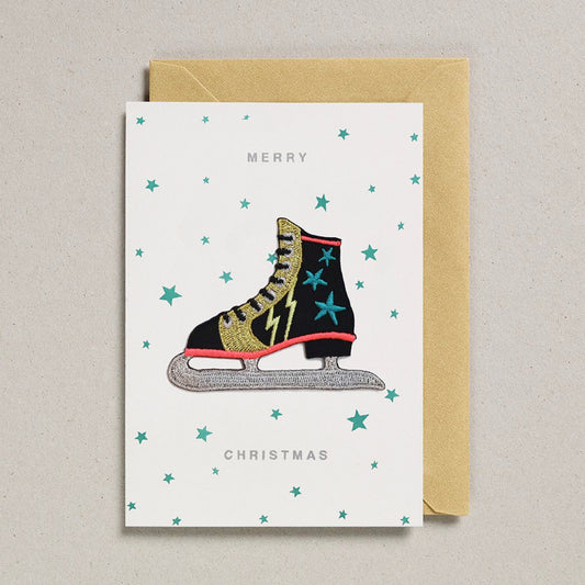 Iron on Patch Christmas Card - Ice skate Merry Christmas