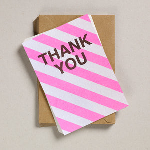 A6 Thank You Cards - Flouro Pink & Pale Pink Diagonal stripes