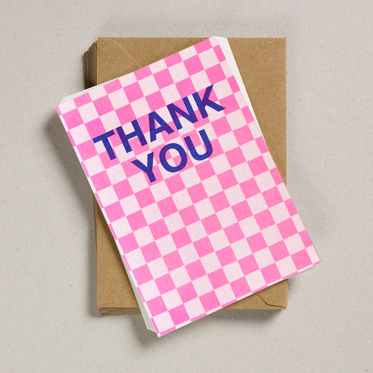 A6 Thank You Cards - Flouro Pink & Peach chequerboard