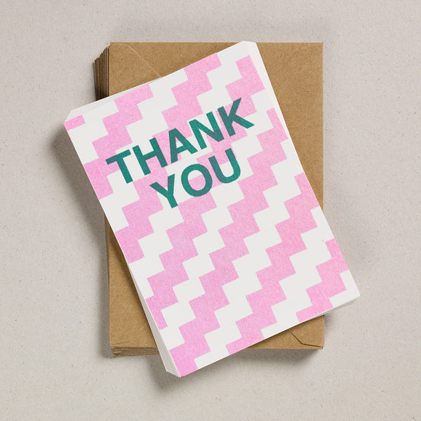 A6 Thank You Cards - Flouro Pink Steps