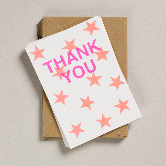 A6 Thank You Cards - Flouro Orange Stars