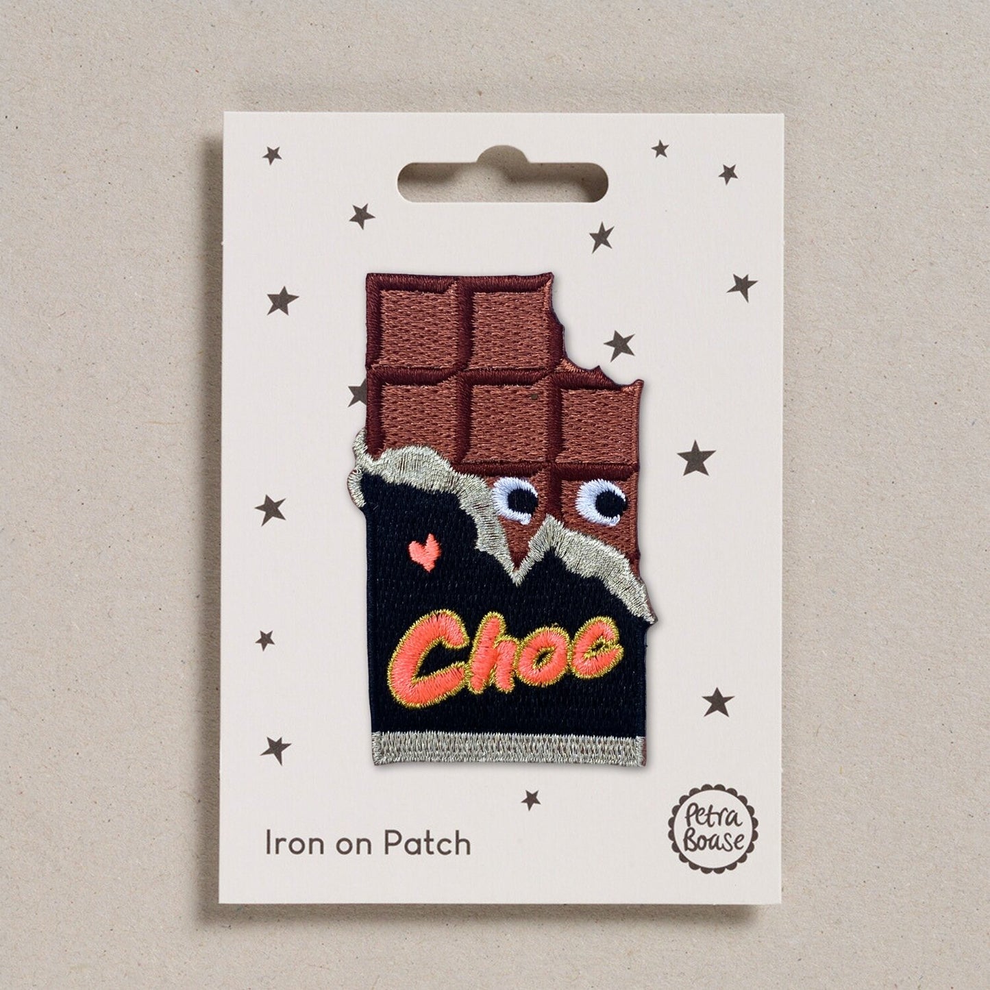Fun Chocolate bar with Googly eyes embroidered fabric iron on patch for chocolate lovers. 