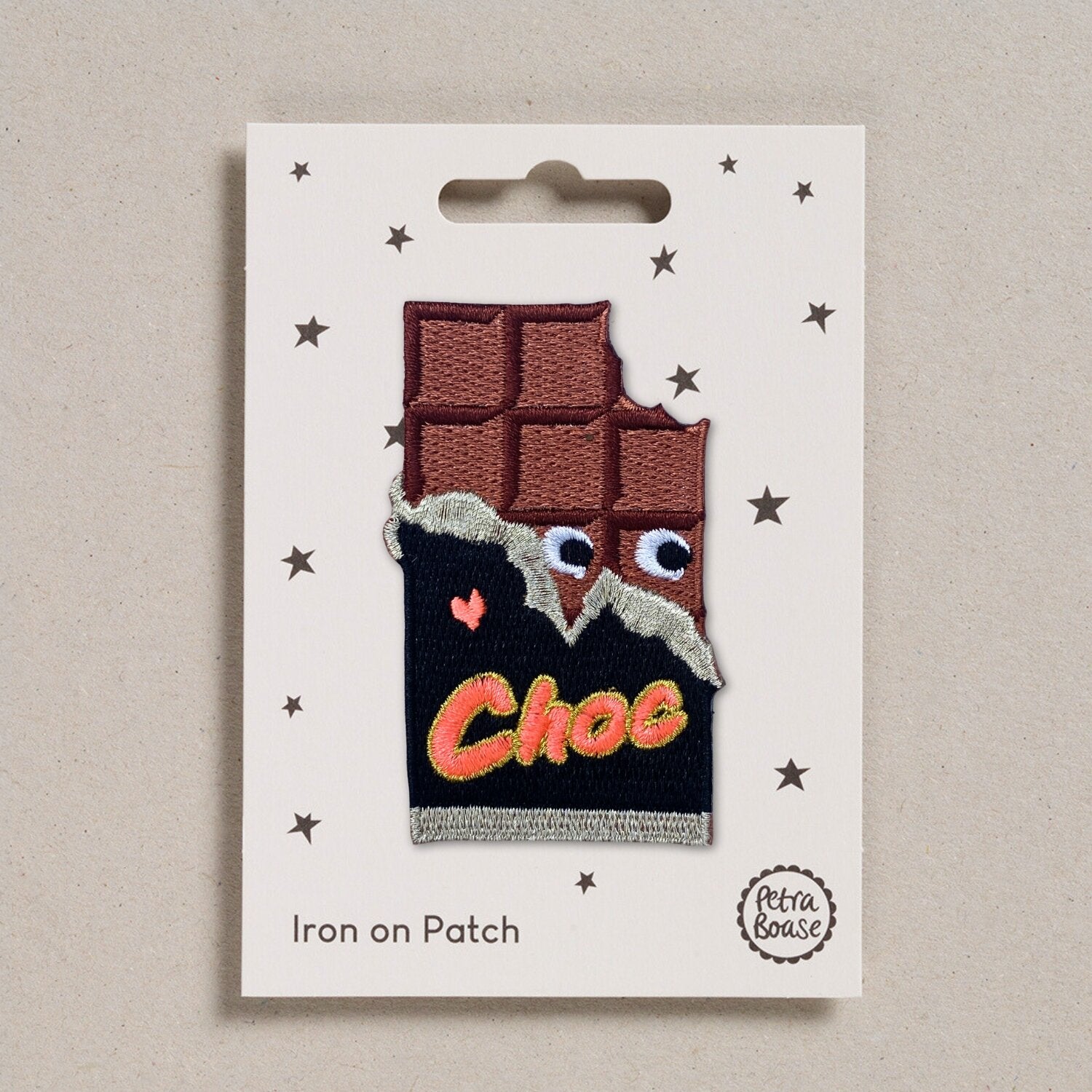 Fun Chocolate bar with Googly eyes embroidered fabric iron on patch for chocolate lovers. 