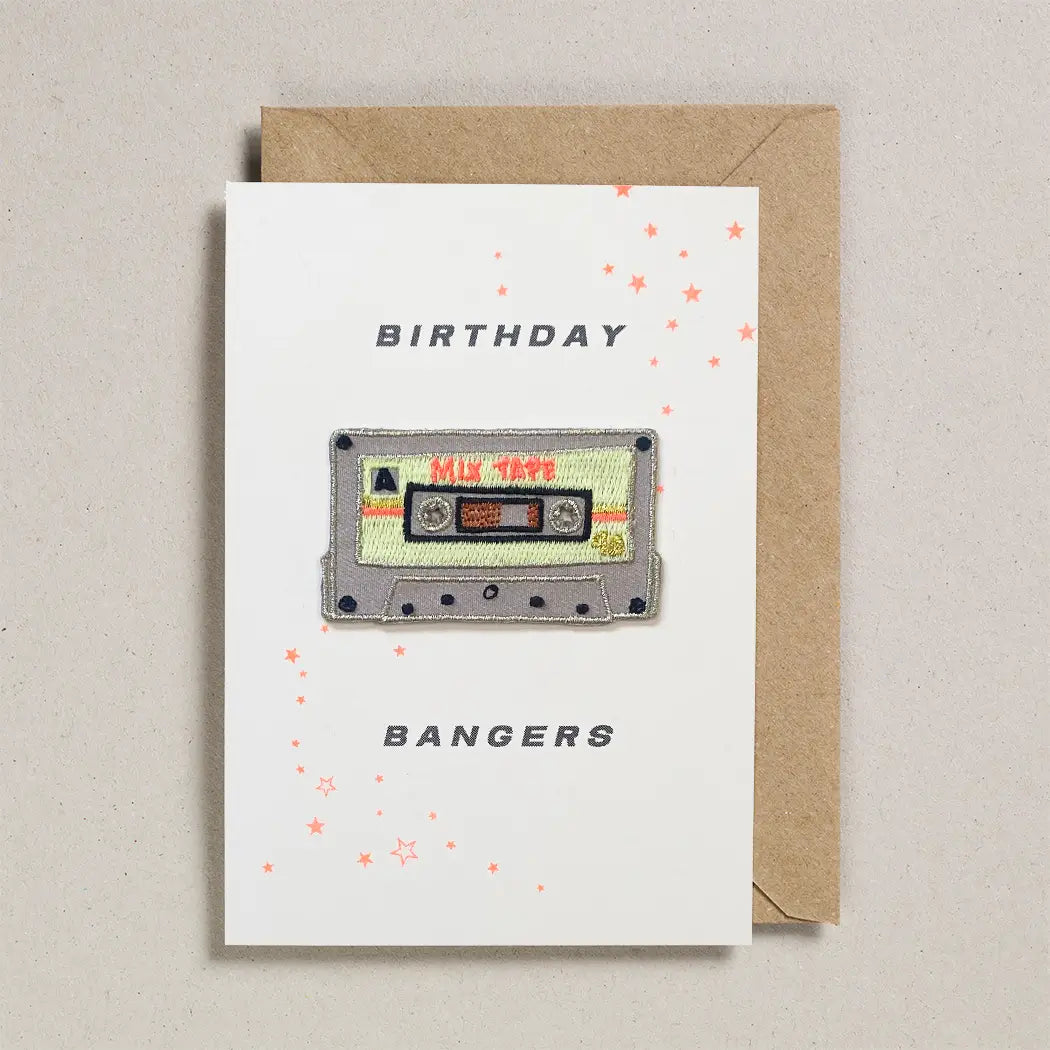 'Birthday Bangers' Mix Tape Iron On Patch Birthday Card