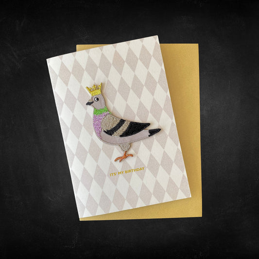 'It's My Birthday' Pigeon Iron On Patch Birthday Card