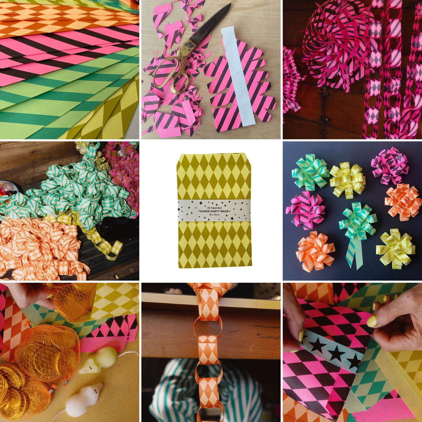 Pattern Paper Gift Bags | Flouro Pink and Black | Pack of 20