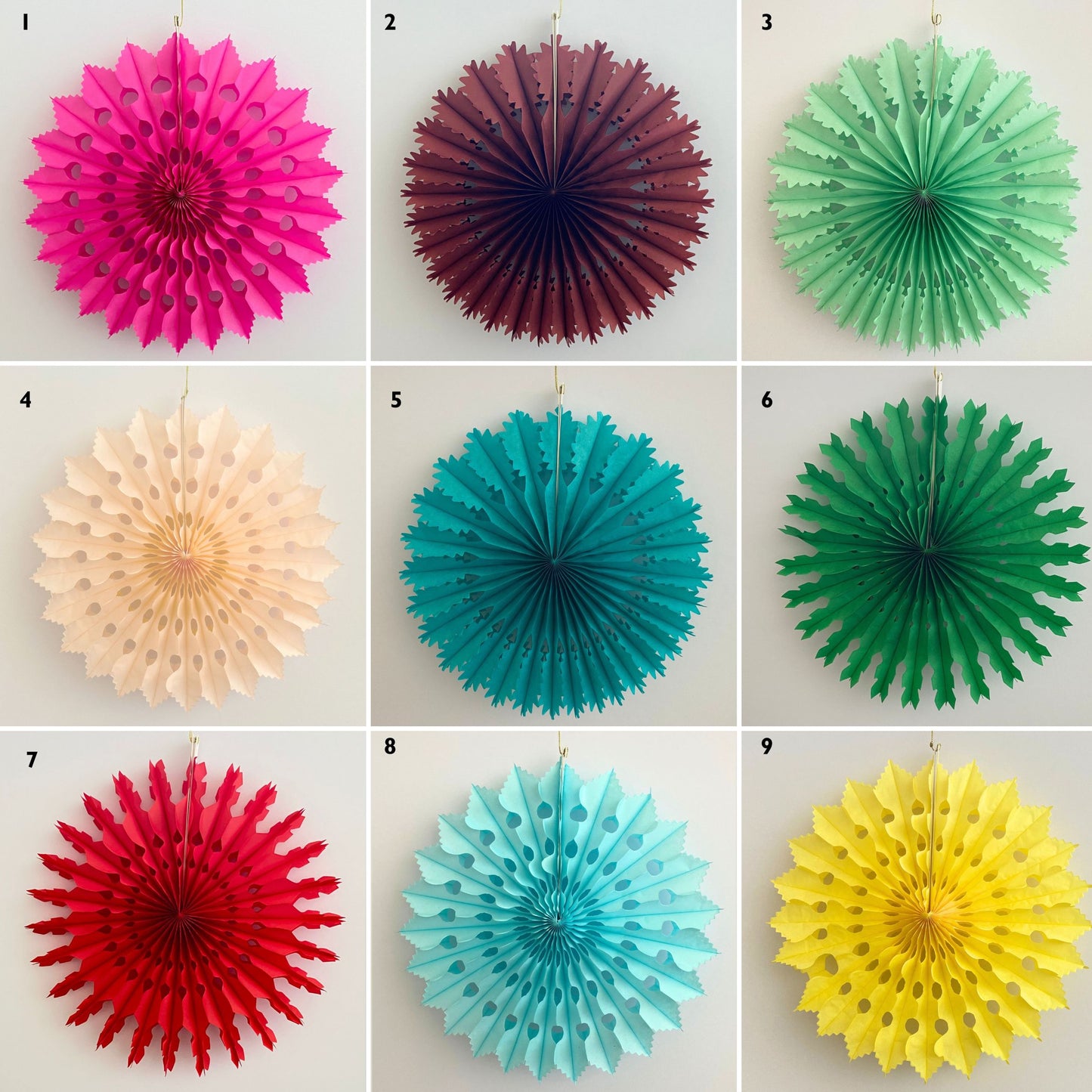 Set of 3 Tissue Paper Snowflake Fan Decorations – Pick Your Own Colours