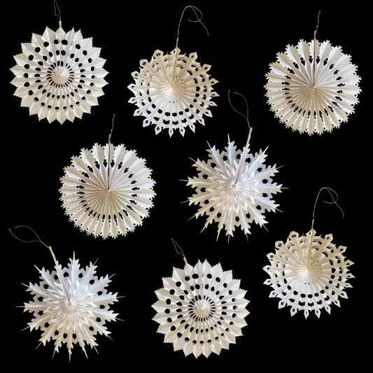 White Tissue Paper Snowflake Hanging Decorations - Pack of 8