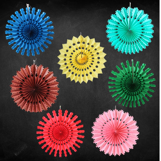 Set of 7 Eco Colourful Tissue Paper Fan Hanging Decorations