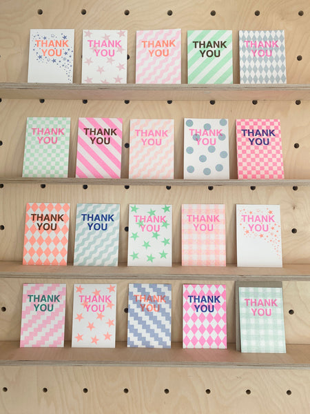 A6 Thank You Cards - Flouro Pink & Peach chequerboard