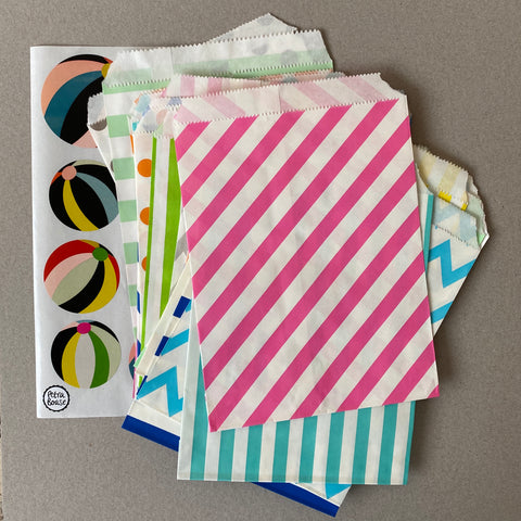 25 Assorted paper party bags and stickers