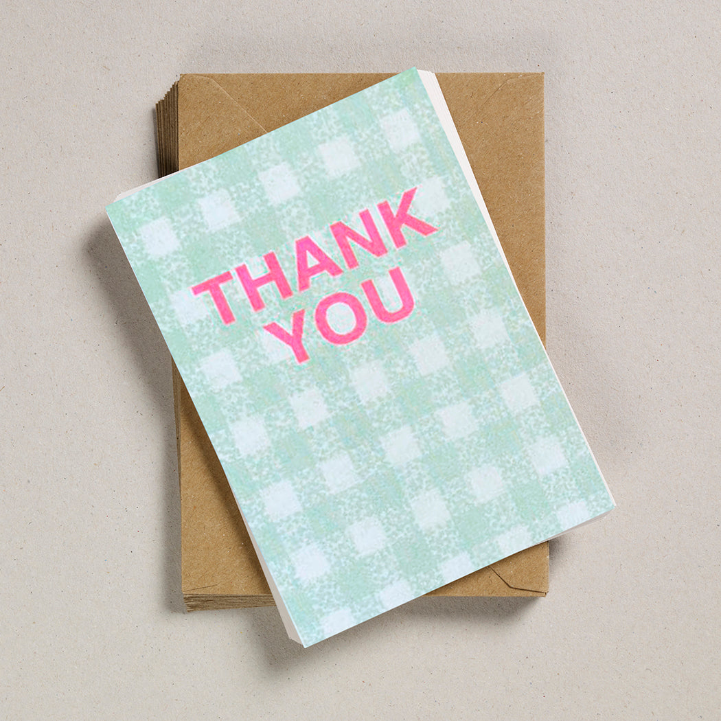 A6 Thank You Cards - Mint Gingham
