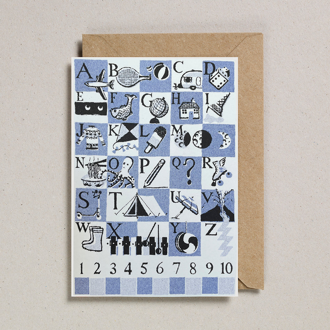 Riso Baby Card - Blue Alphabet