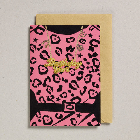 Gold Word Card - Birthday Girl Pink Leopard Print