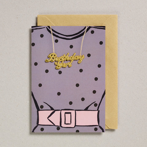Gold Word Card - Grey Spot Dress - Birthday Girl