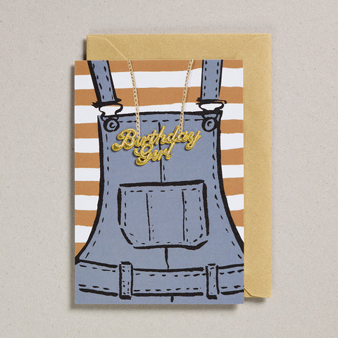 Gold Word Card - Birthday Girl Dungarees
