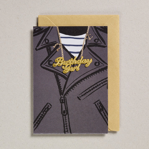 Gold Word Card - Birthday girl Biker Jacket