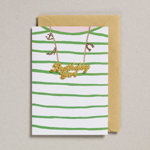 Gold Word Card - Birthday Girl Green Striped T-Shirt