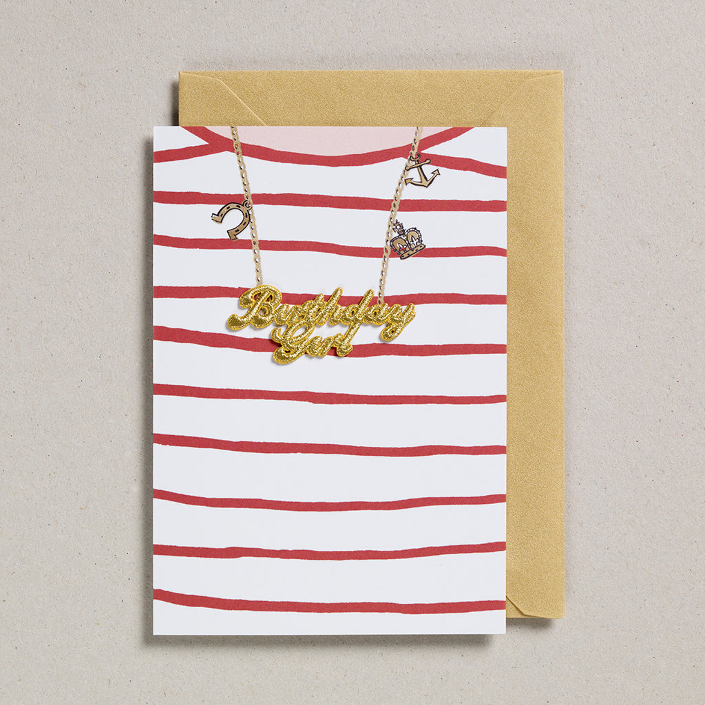 Gold Word Card - Birthday Girl Red Striped T-Shirt