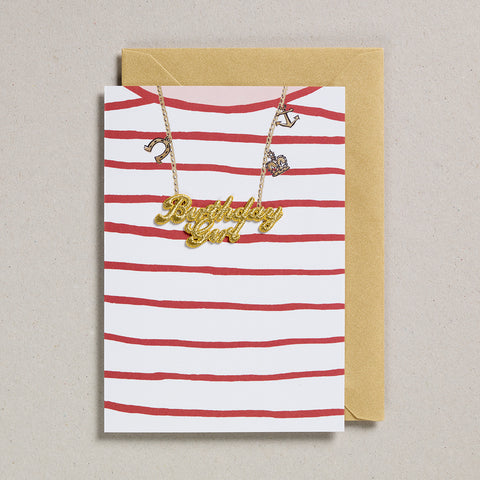 Gold Word Card - Birthday Girl Red Striped T-Shirt