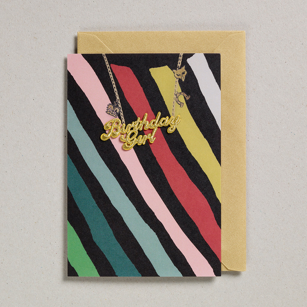 Gold Word Card - Birthday Girl Multi Stripe