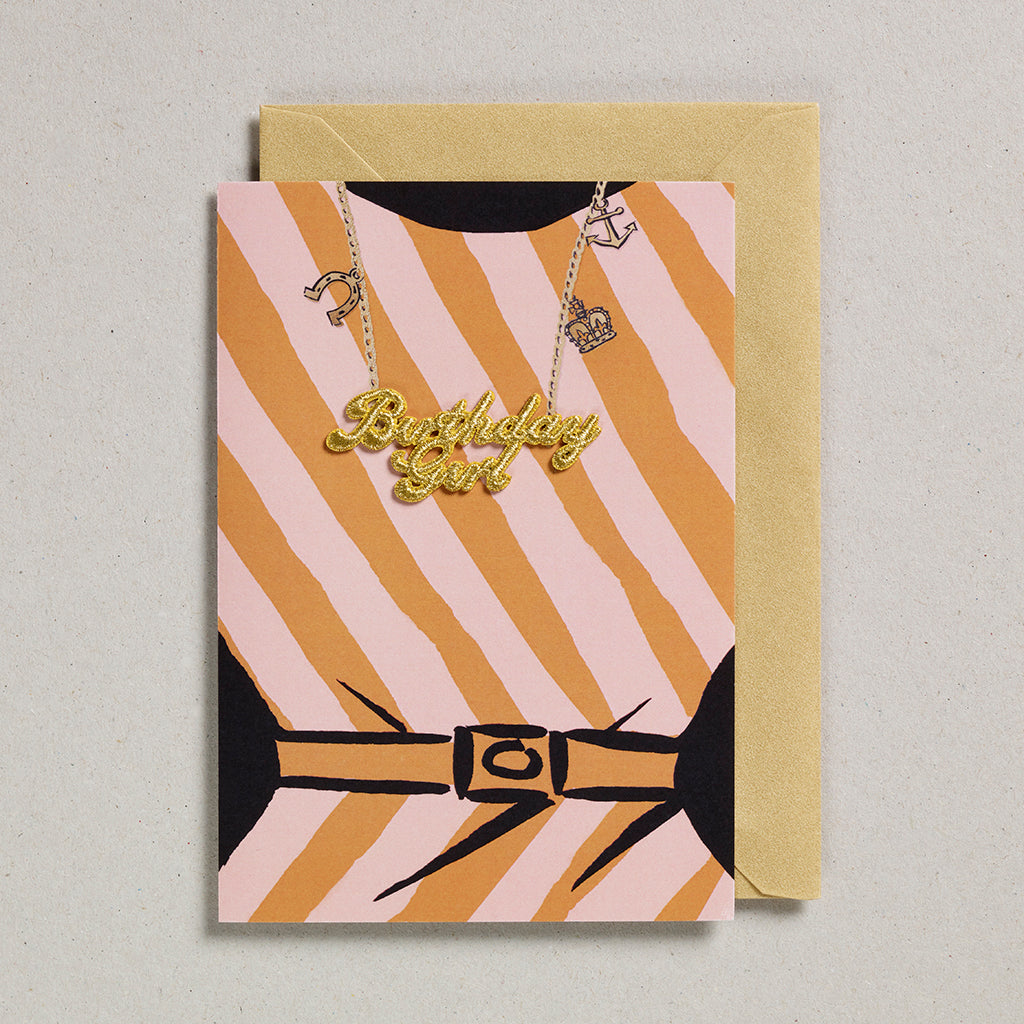 Gold Word Card - Birthday Girl Orange Stripe