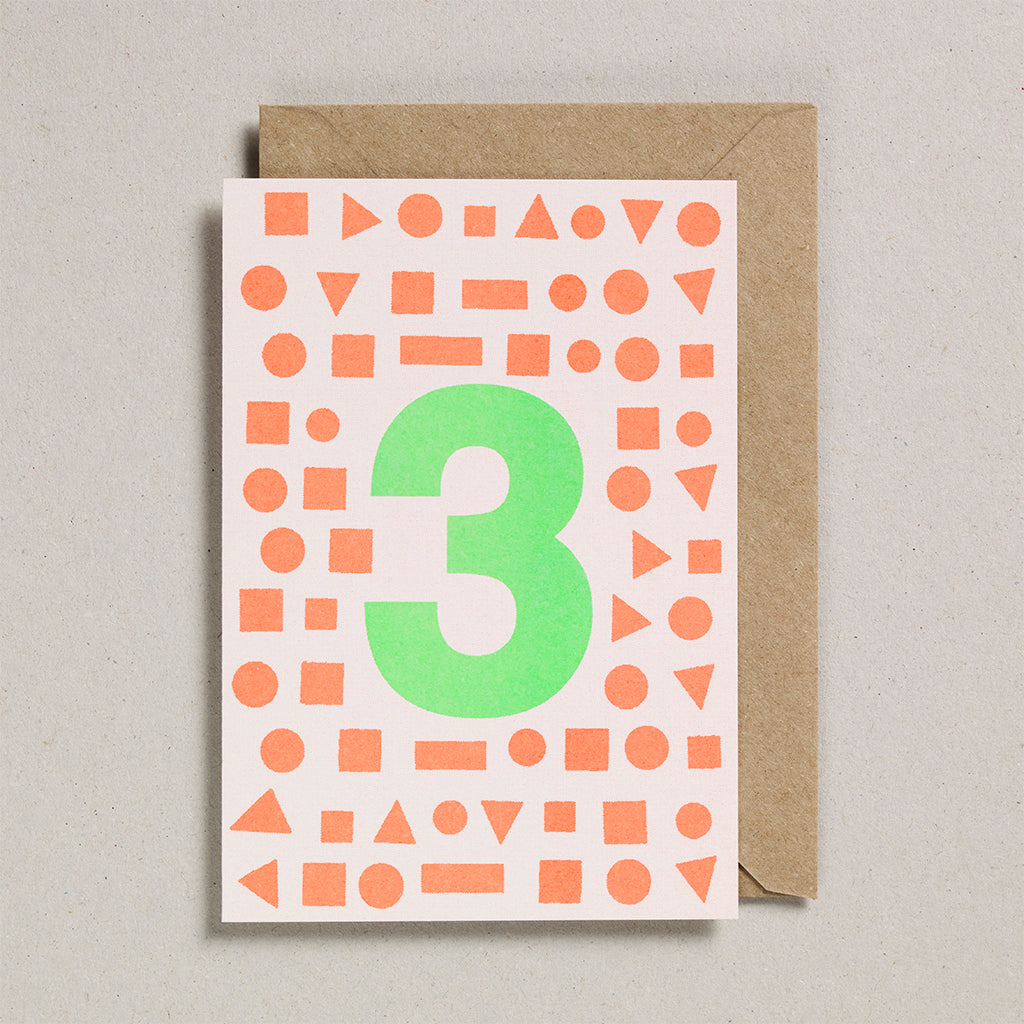 Number Cards - Acid Green/Orange - Age 3