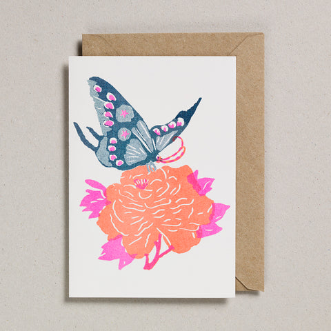 Riso Papercut Card - Teal Butterfly