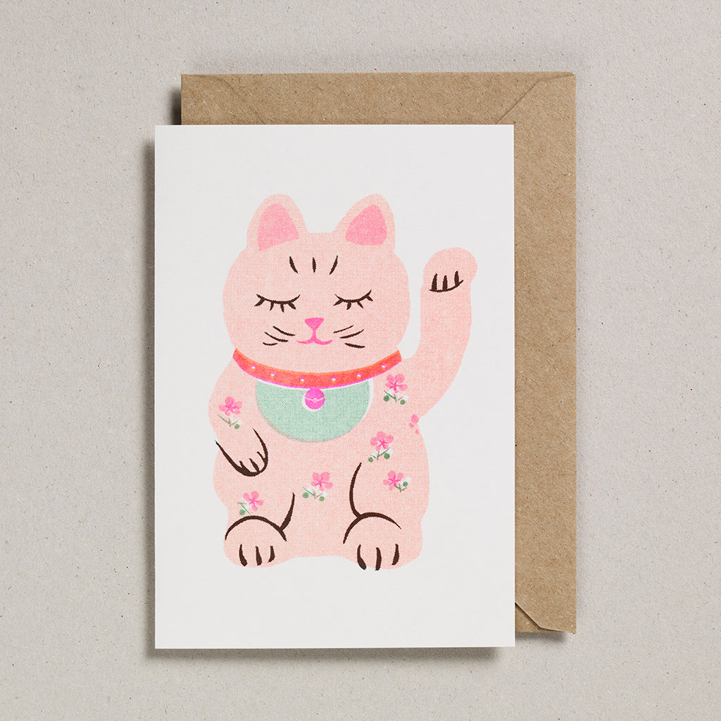 Riso Papercut Card - Lucky Cat