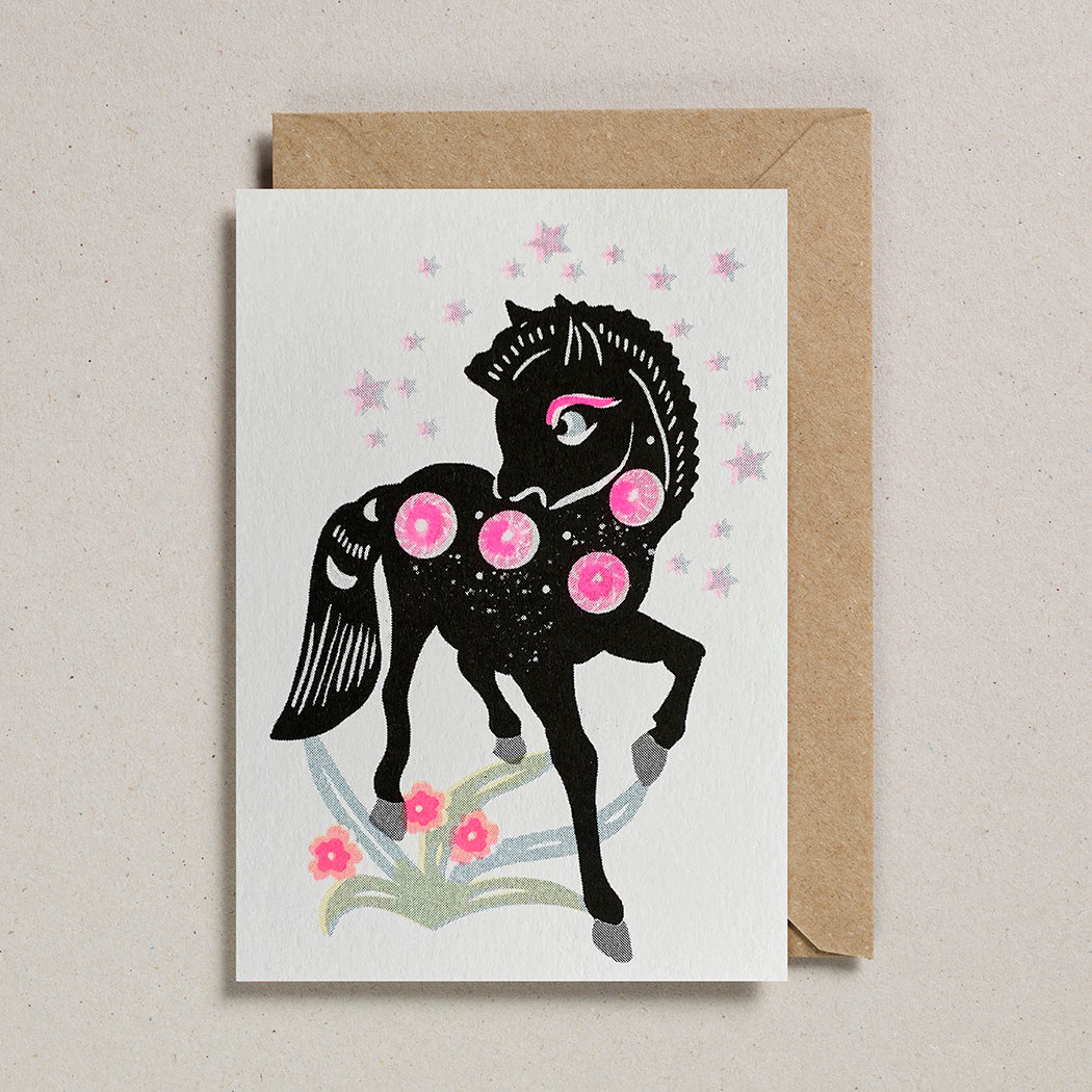 Riso Papercut Card - Pony Black