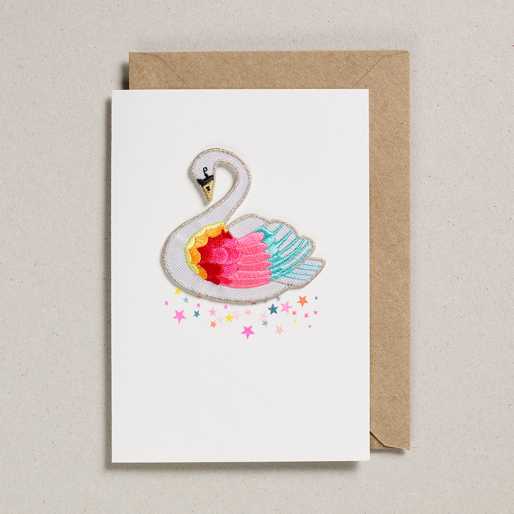 Iron on Patch Card - Rainbow Swan