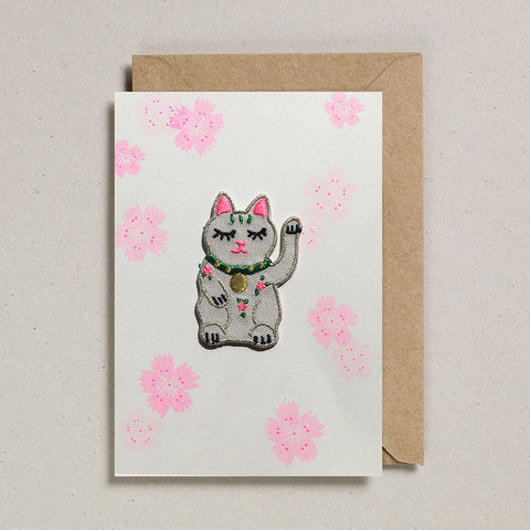 Iron on Patch Card - Lucky Cat Flowers