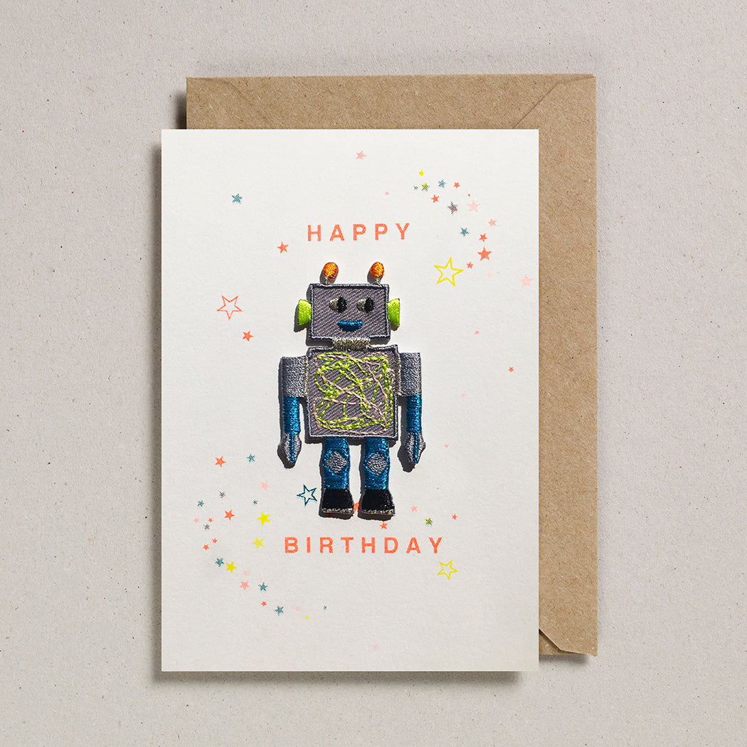 Iron on Patch Card - Robot Happy Birthday