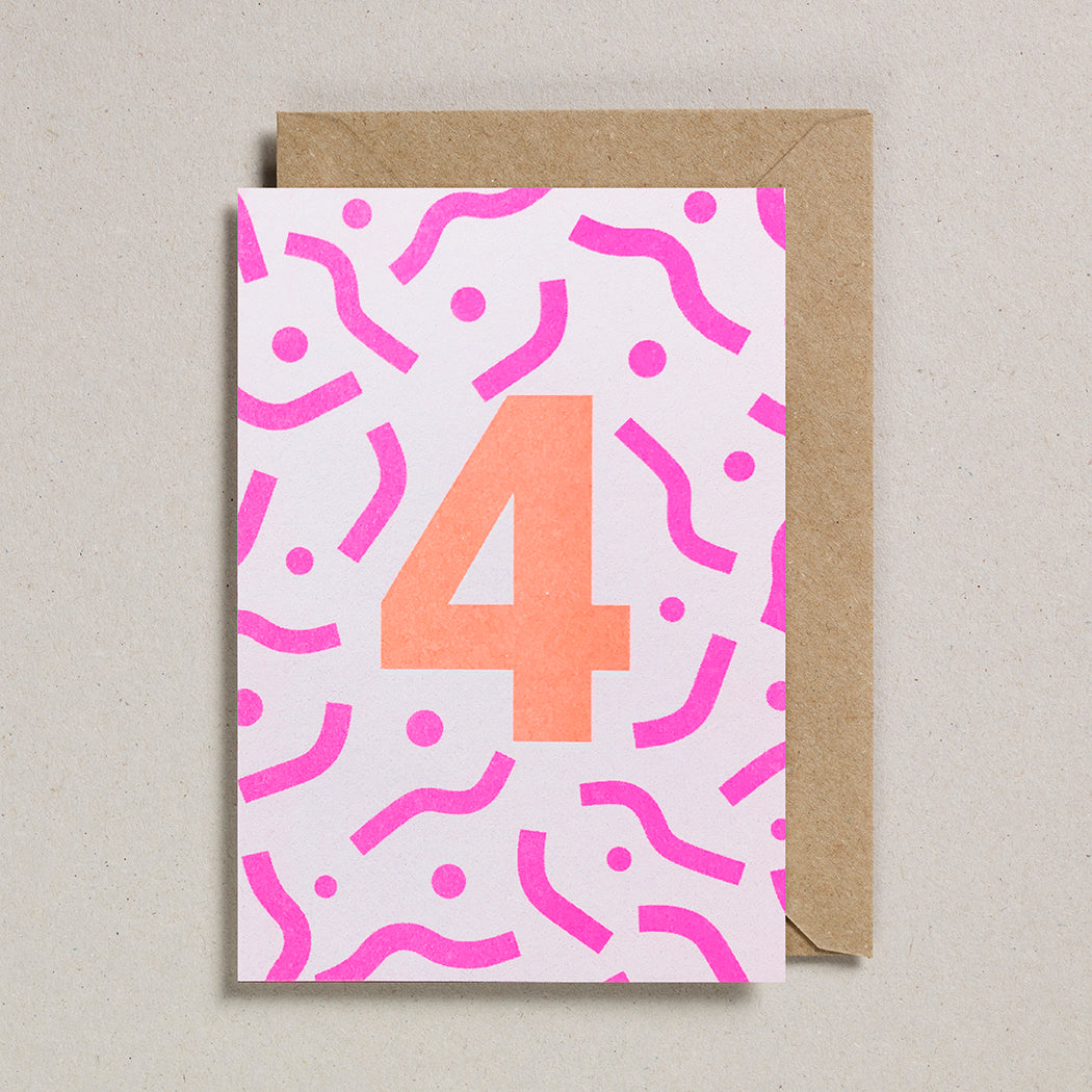 Riso Number Cards - Pink/Orange - Age 4