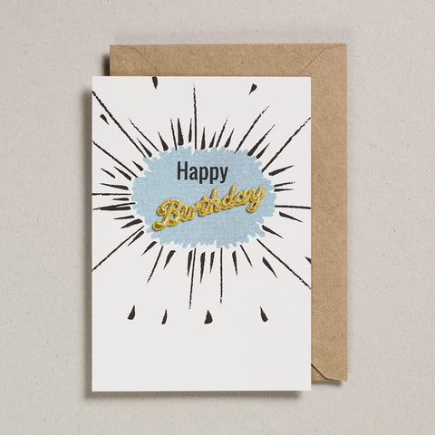 Embroidered Word Card - Happy Birthday - Teal