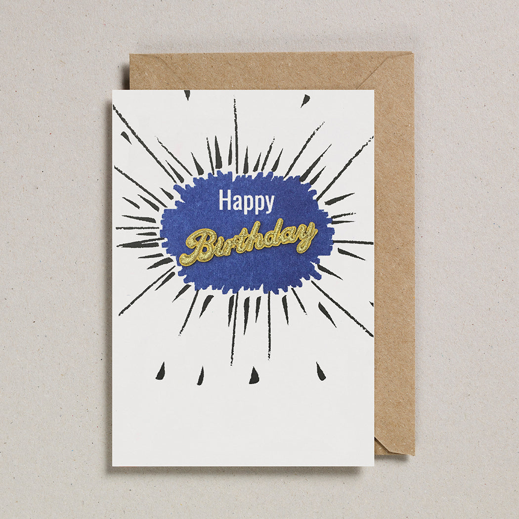 Embroidered Word Card - Happy Birthday - Navy