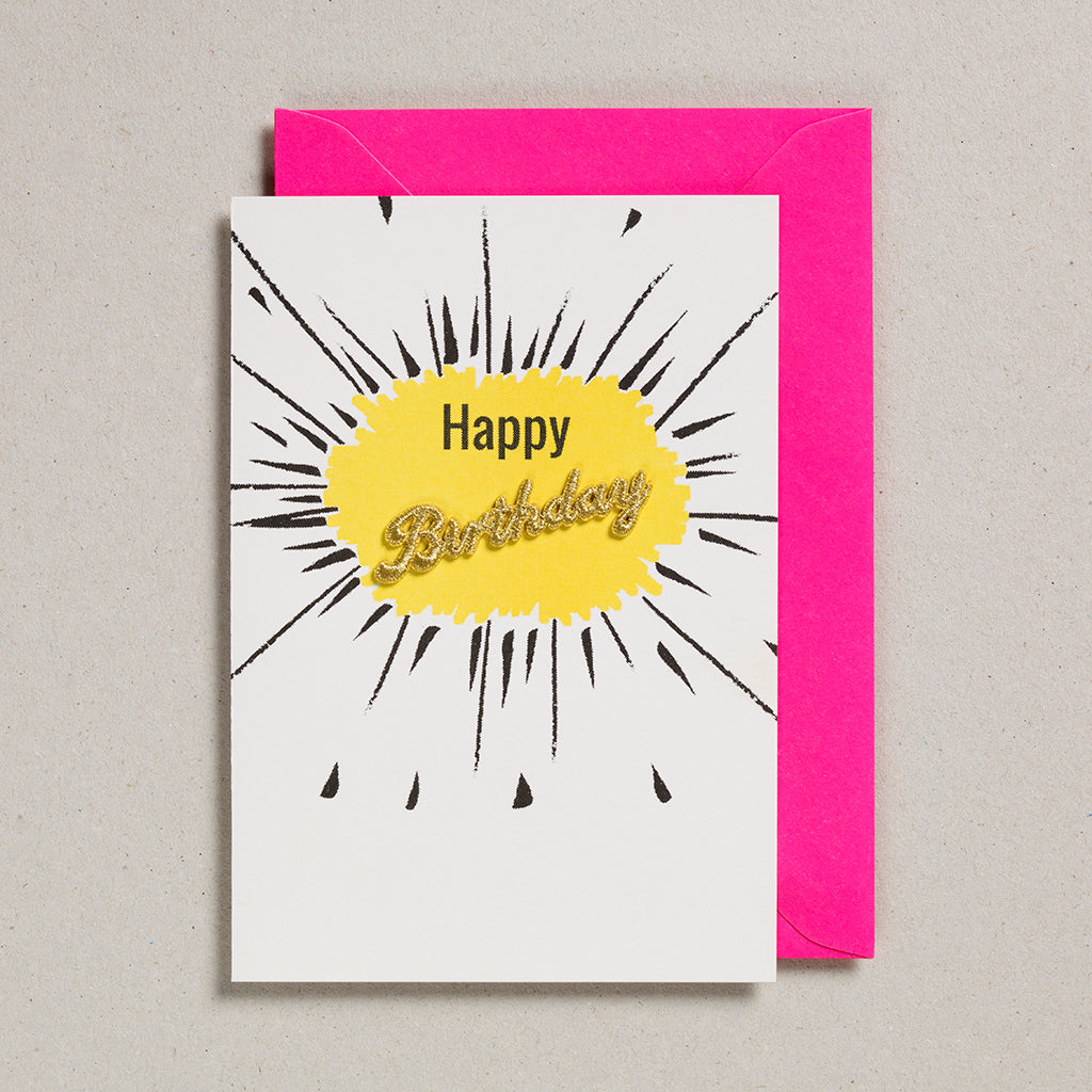 Embroidered Word Card - Happy Birthday - Yellow