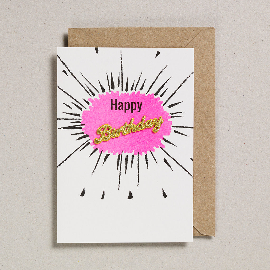 Embroidered Word Card - Happy Birthday - Pink