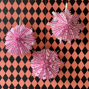Pink and White Stripe Paper Bag Fan DIY kit-Set of 3