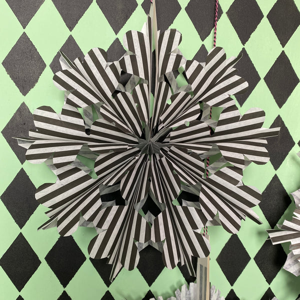 Black and White Stripe Paper Bag Fan DIY kit-Set of 3