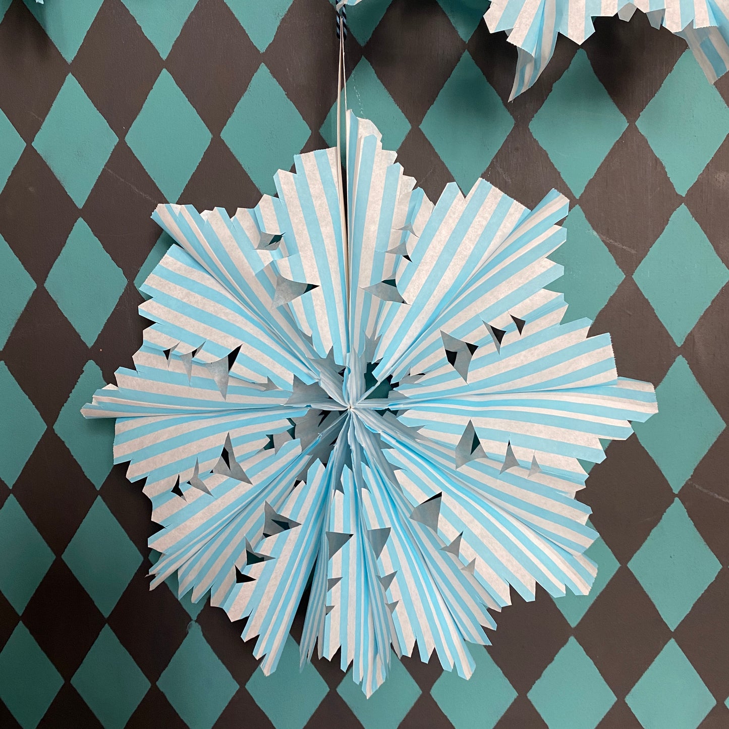 Sky Blue and White Stripe Paper Bag Fan DIY kit-Set of 3