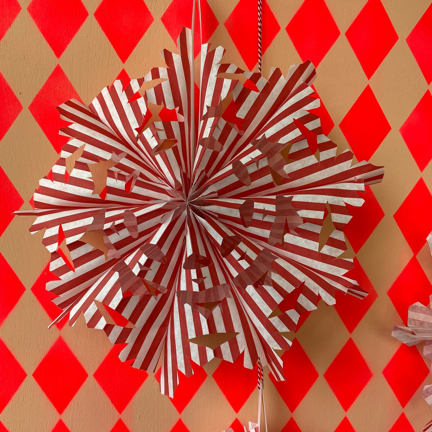 Red and White Stripe Paper Bag Fan DIY kit-Set of 3